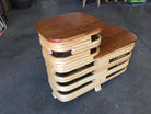 Pair Art Deco Stacked Rattan Side Table with Legs