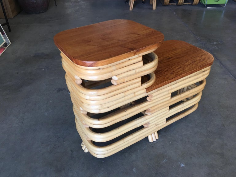 Pair Art Deco Stacked Rattan Side Table with Legs