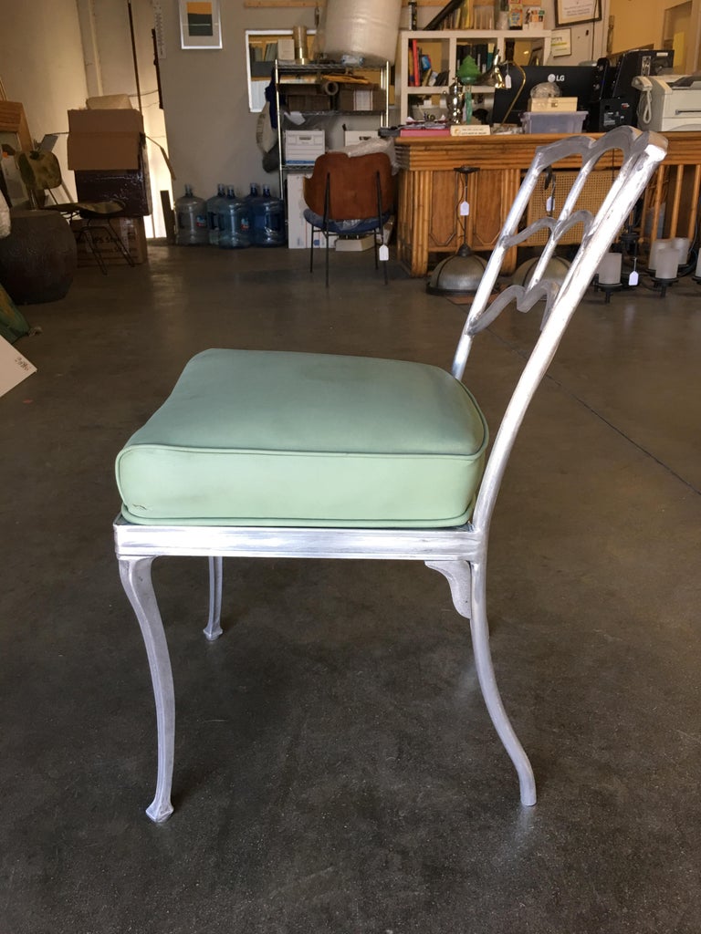 Art Deco Silver Tone Casted Aluminum Spiderweb Side Chair, Pair