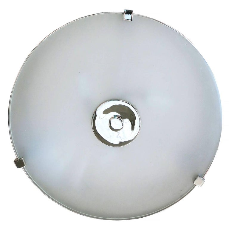 Chrome Drum Chandelier with Frosted Glass Shade