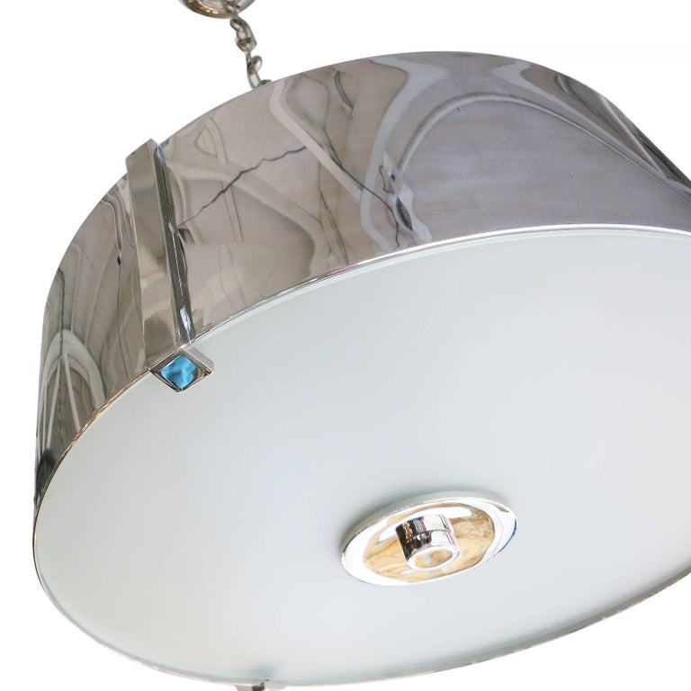 Chrome Drum Chandelier with Frosted Glass Shade