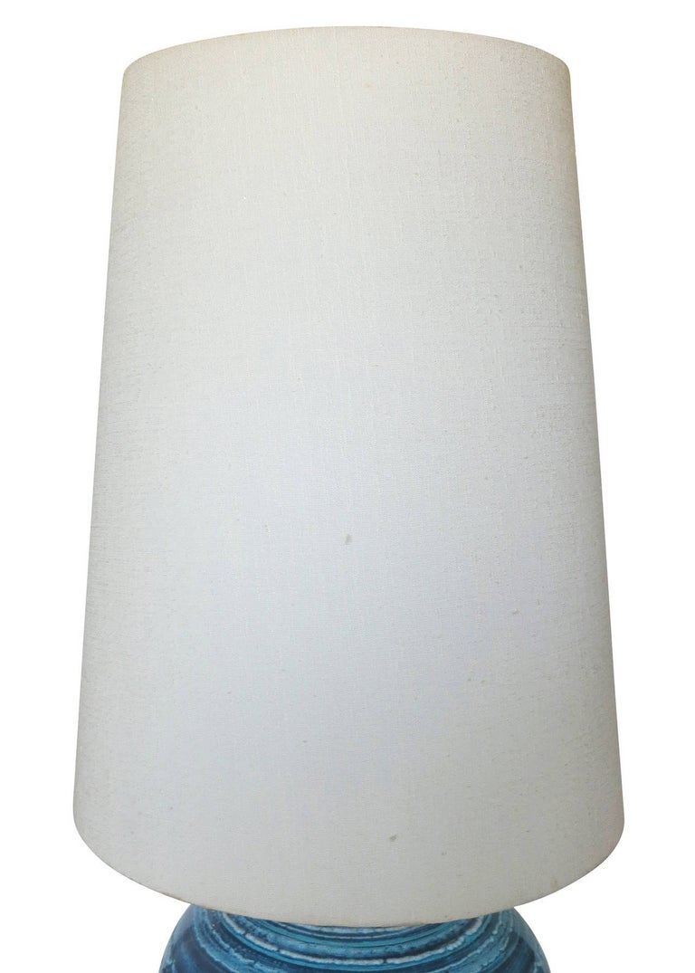Midcentury Variegated Blue Striped Glaze Ceramic Lamp