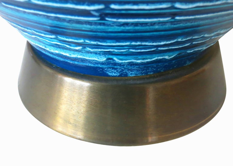 Midcentury Variegated Blue Striped Glaze Ceramic Lamp