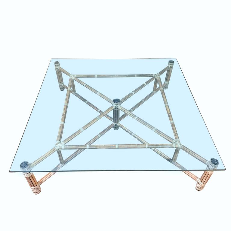 Large Bamboo and Glass Square Coffee Table by John McGuire
