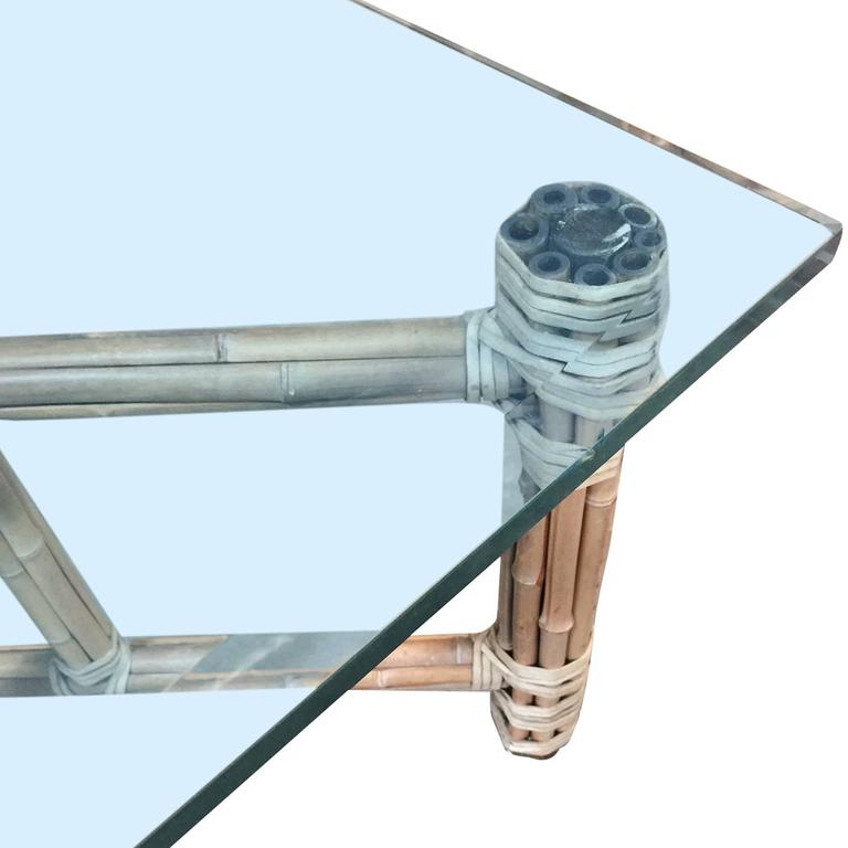 Large Bamboo and Glass Square Coffee Table by John McGuire