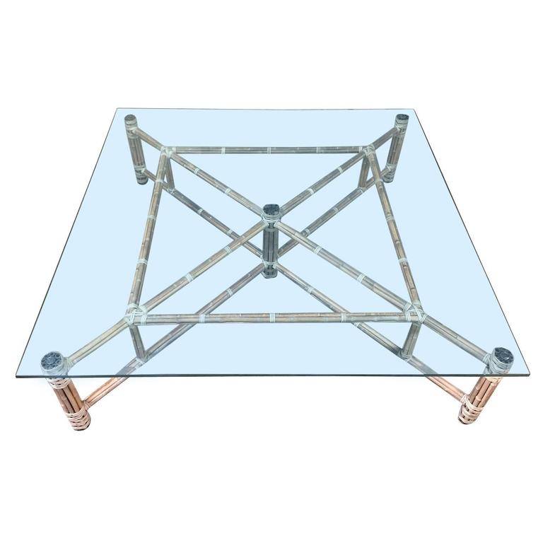 Large Bamboo and Glass Square Coffee Table by John McGuire