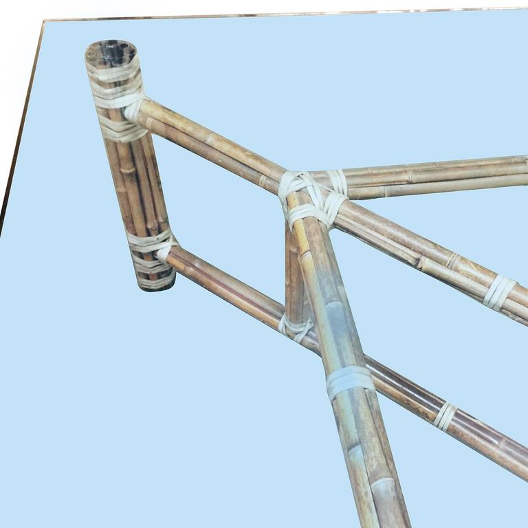Large Bamboo and Glass Square Coffee Table by John McGuire