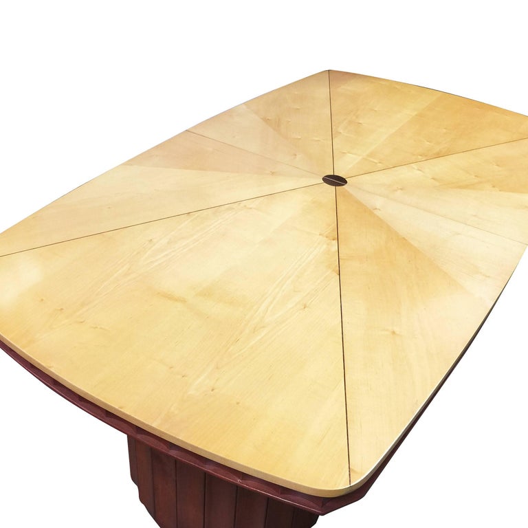 Eliel Saarinen Style Dining Table with Sculpted Bases and Inlay Top