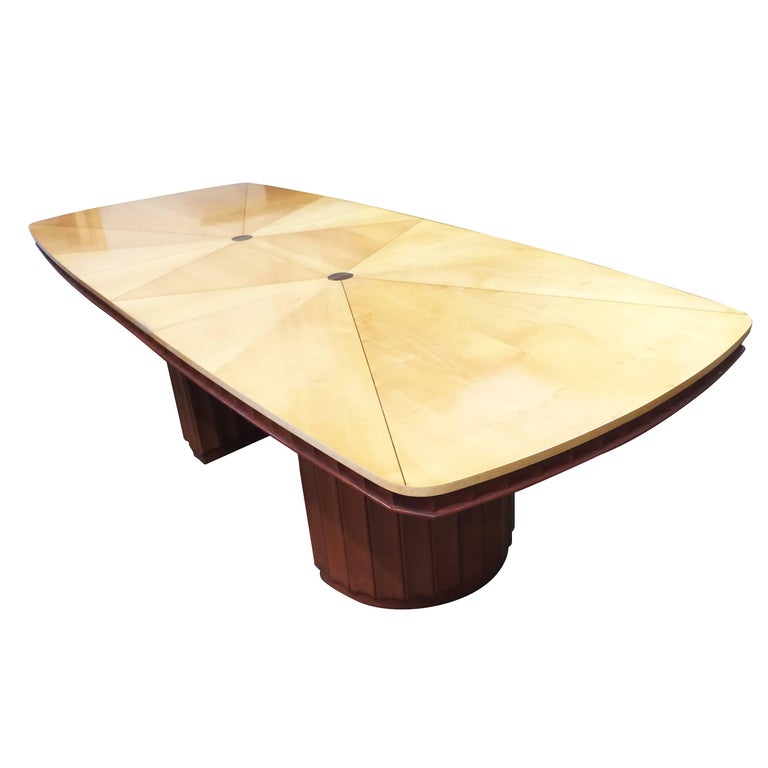Eliel Saarinen Style Dining Table with Sculpted Bases and Inlay Top
