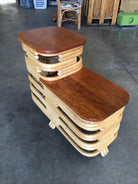 Pair Art Deco Stacked Rattan Side Table with Legs