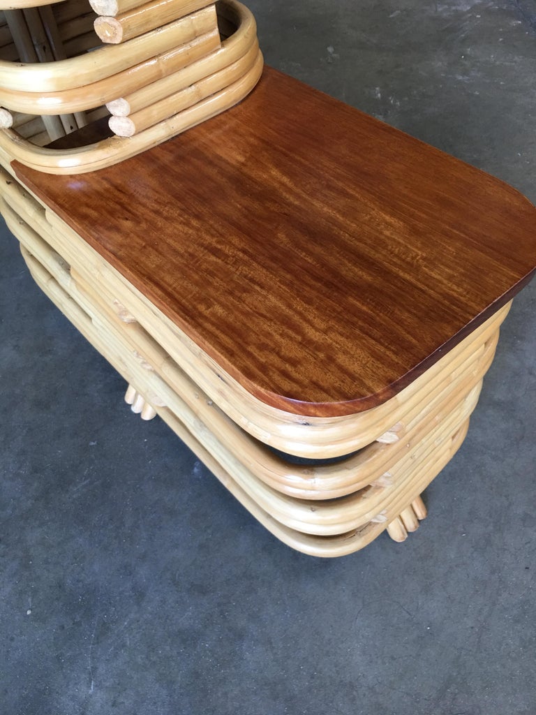 Pair Art Deco Stacked Rattan Side Table with Legs