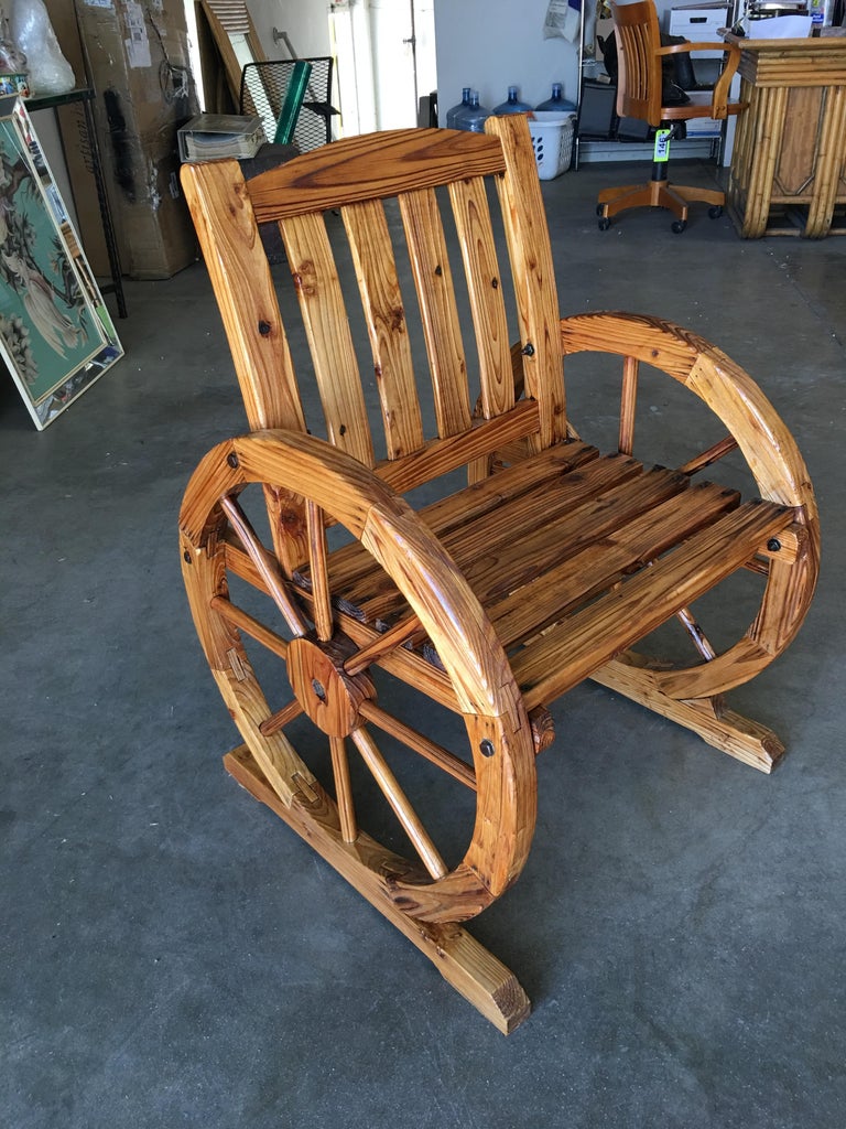 Western Folk Art Wagon Wheel Table and Chairs Set, 1960