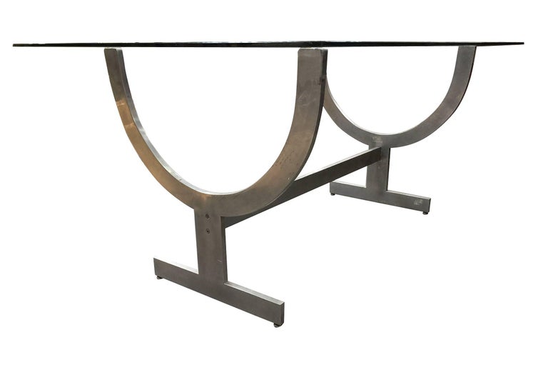 Machined Aluminum Dining Table with Glass Top