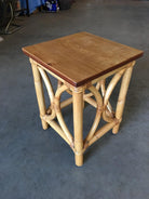 Restored Pre-WWII Rattan "Twin Arch" Side Table with Solid Mahogany Top
