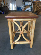 Restored Pre-WWII Rattan "Twin Arch" Side Table with Solid Mahogany Top
