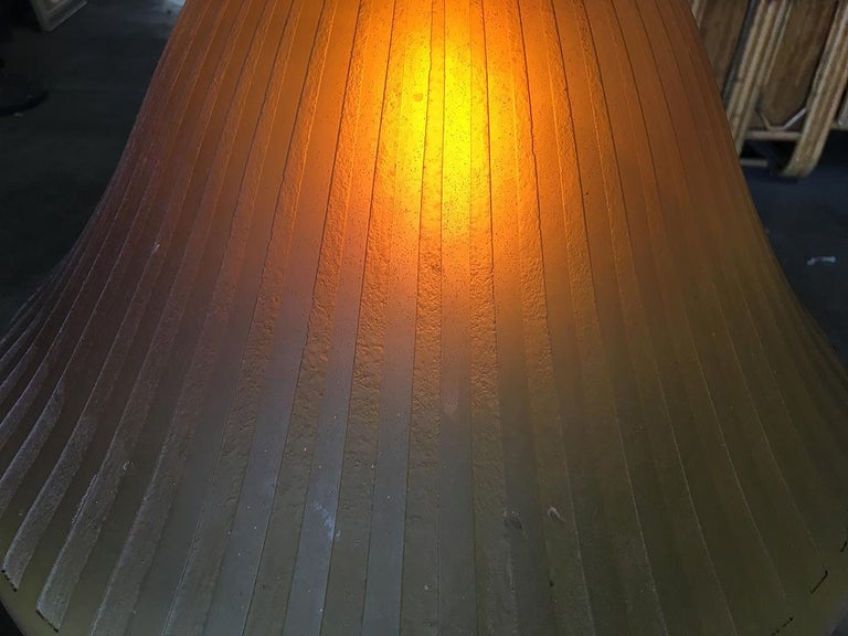 Bronze Hanging Lamp with Amber Glass Shade