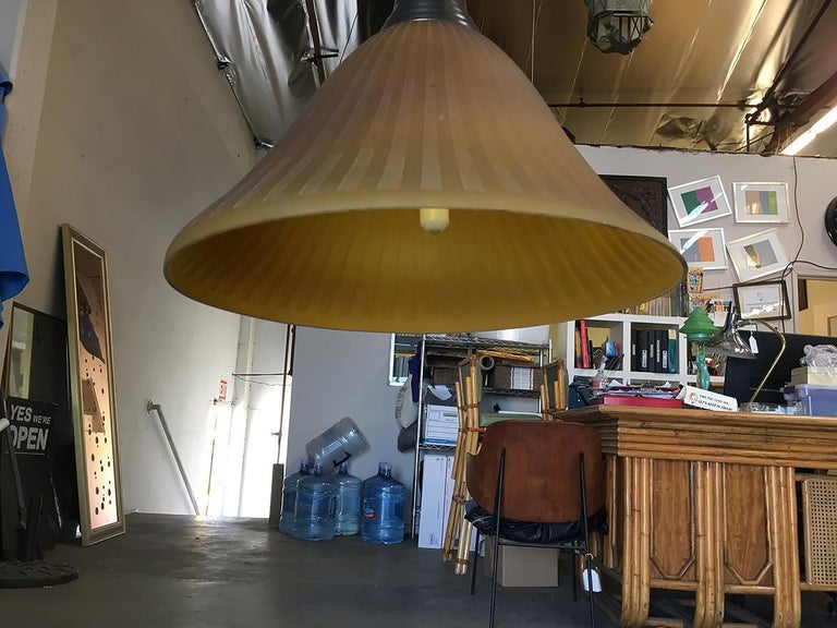 Bronze Hanging Lamp with Amber Glass Shade