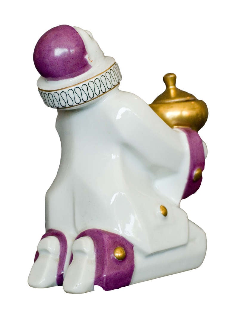French Harlequin Ceramic Ink and Pen Stand by Aladin