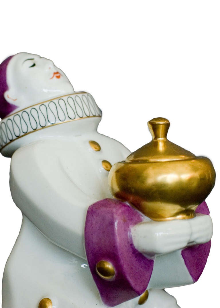 French Harlequin Ceramic Ink and Pen Stand by Aladin