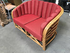 Restored Art Deco Rattan Shell Back Rattan Sectional Loveseat Sofa