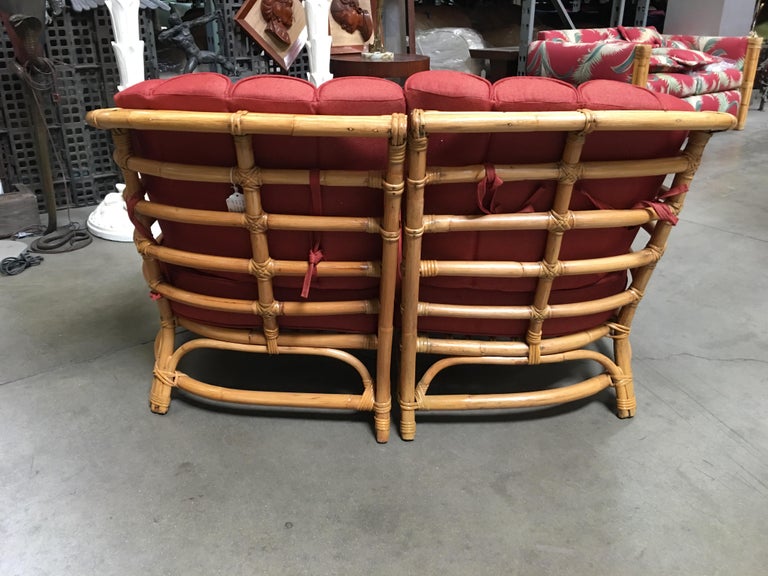 Restored Art Deco Rattan Shell Back Rattan Sectional Loveseat Sofa