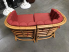 Restored Art Deco Rattan Shell Back Rattan Sectional Loveseat Sofa