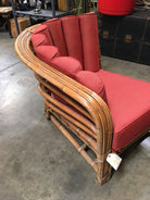 Restored Art Deco Rattan Shell Back Rattan Sectional Loveseat Sofa