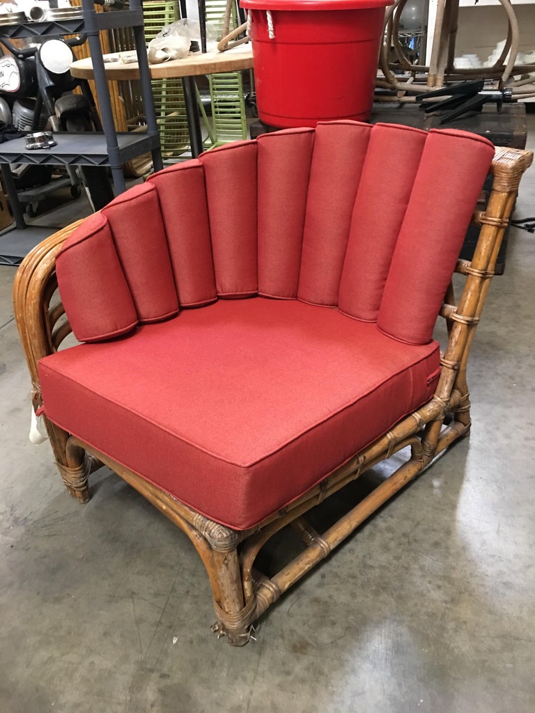 Restored Art Deco Rattan Shell Back Rattan Sectional Loveseat Sofa