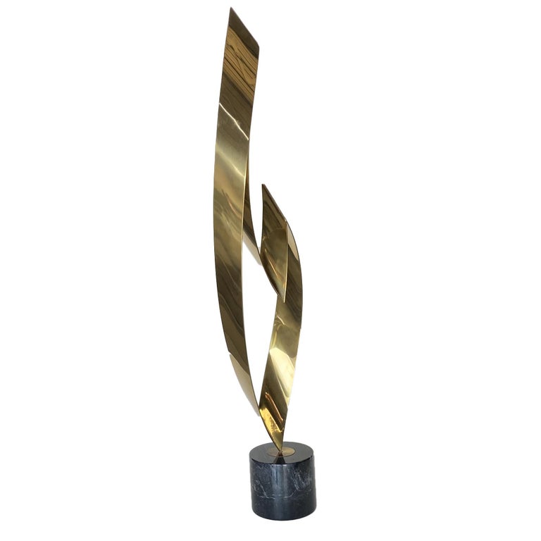 Brass and Marble Abstract "Eternal Flame" Sculpture by Curtis Jere for Artisan H