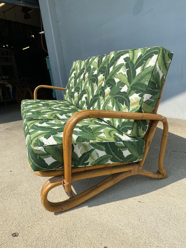 Restored "Hairpin" Leg Rattan 2-Strand 3-Seat Sofa with Bent Pole Arms