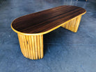 Restored Vertically Stacked Rattan Coffee Table with Mahogany Top