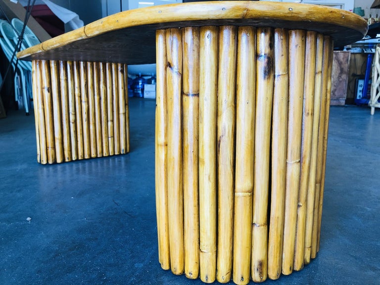 Restored Vertically Stacked Rattan Coffee Table with Mahogany Top