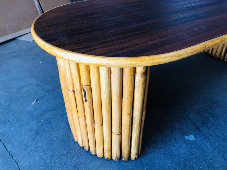 Restored Vertically Stacked Rattan Coffee Table with Mahogany Top