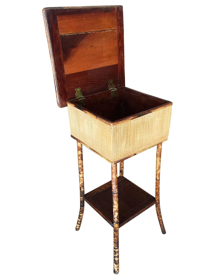 Restored Antique Tiger Bamboo Pedestal with Storage Box