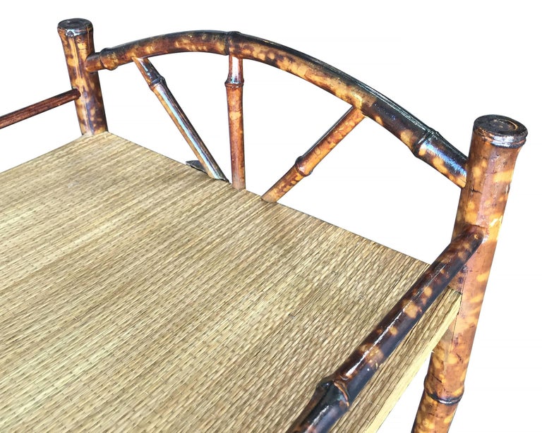 Restored Tiger Bamboo Two-Tier Short Shelf with Bottom Shelf