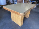 Restored Six-Person Rattan and Formica Dining Table with Vertically Stacked Base