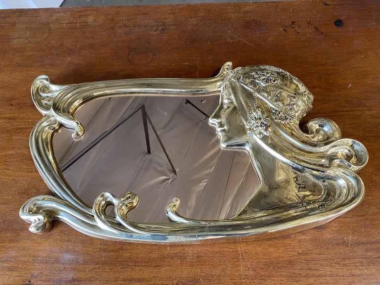 Restored Art Nouveau Figural Female Wall Mirror Signed Charles Emile Jonchery