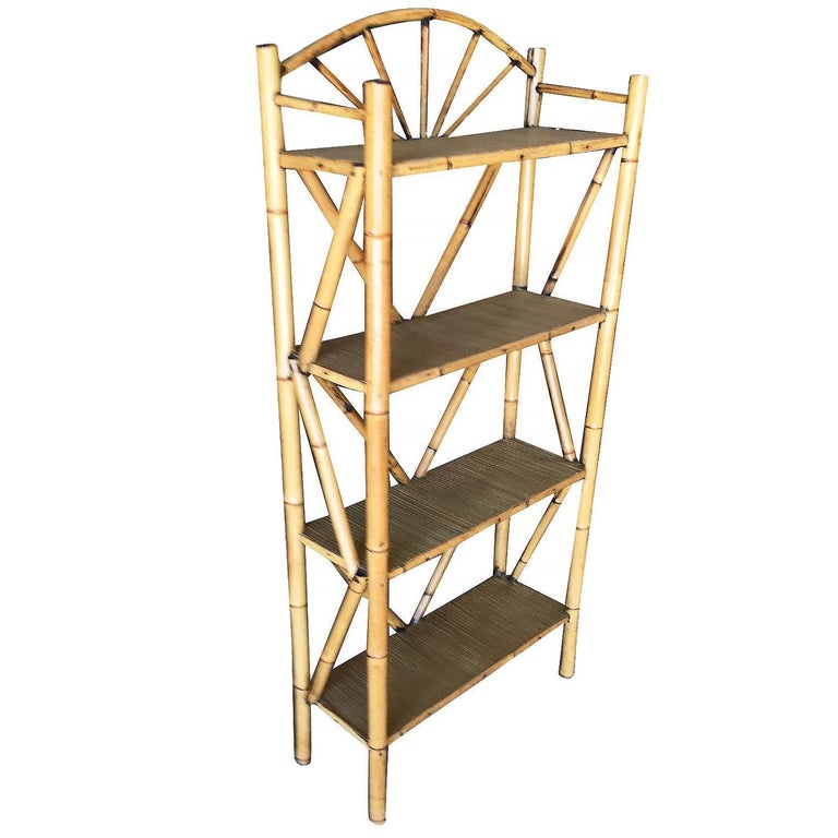 Restored Aesthetic Movement Tiger Tortoise Bamboo 4-Tier Corner Shelf w/ Crown