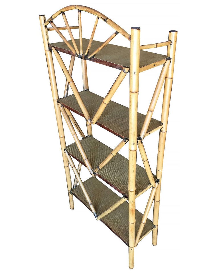 Restored Aesthetic Movement Tiger Tortoise Bamboo 4-Tier Corner Shelf w/ Crown