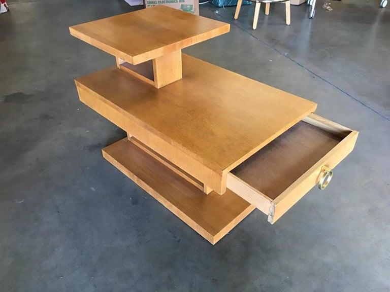 Large Architectonic Side Table with Bronze Pull by Lane