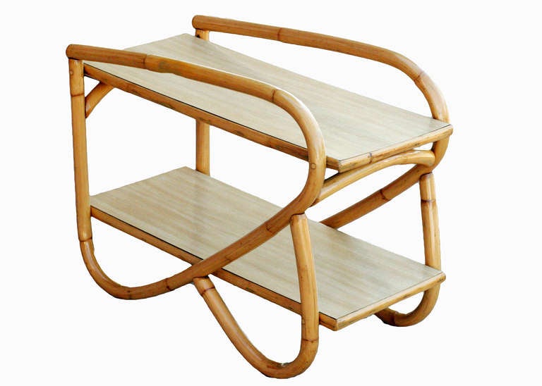 Restored Rattan Side Table with Two-Tier Formica Tops, Pair