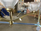 Bronze Modernist Lighting Bolt Chandelier with Holophane Glass Fixtures