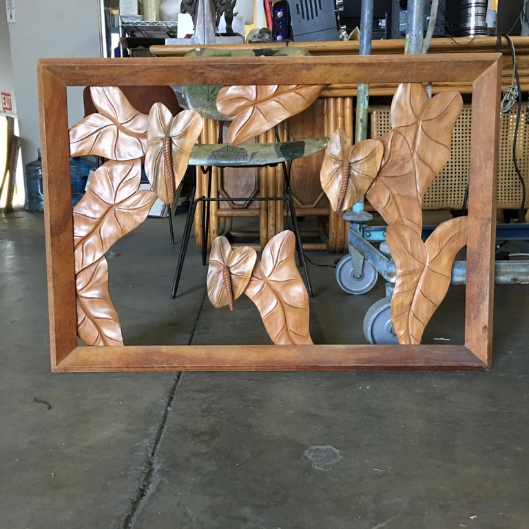 Large Hand Carved Koa Wood Anthurium Wall Art