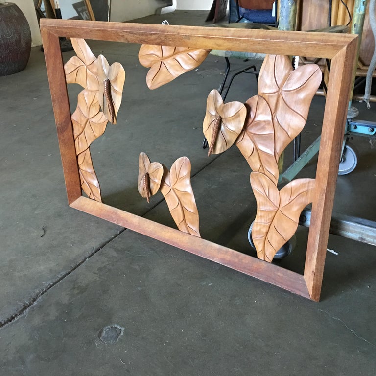 Large Hand Carved Koa Wood Anthurium Wall Art