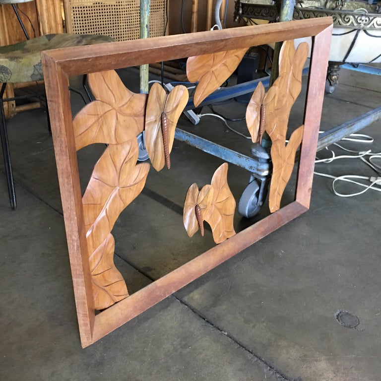 Large Hand Carved Koa Wood Anthurium Wall Art