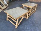 Restored Asymmetric Two-Tier Rattan Coffee Table with Architectural Base