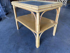Restored Stick Rattan Two-Tier Coffee Table with Ribbed Glass Top
