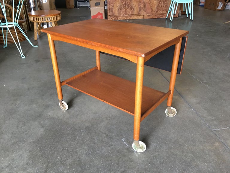 Danish Modern Teak Bar Cart with Convertible Folding Table top