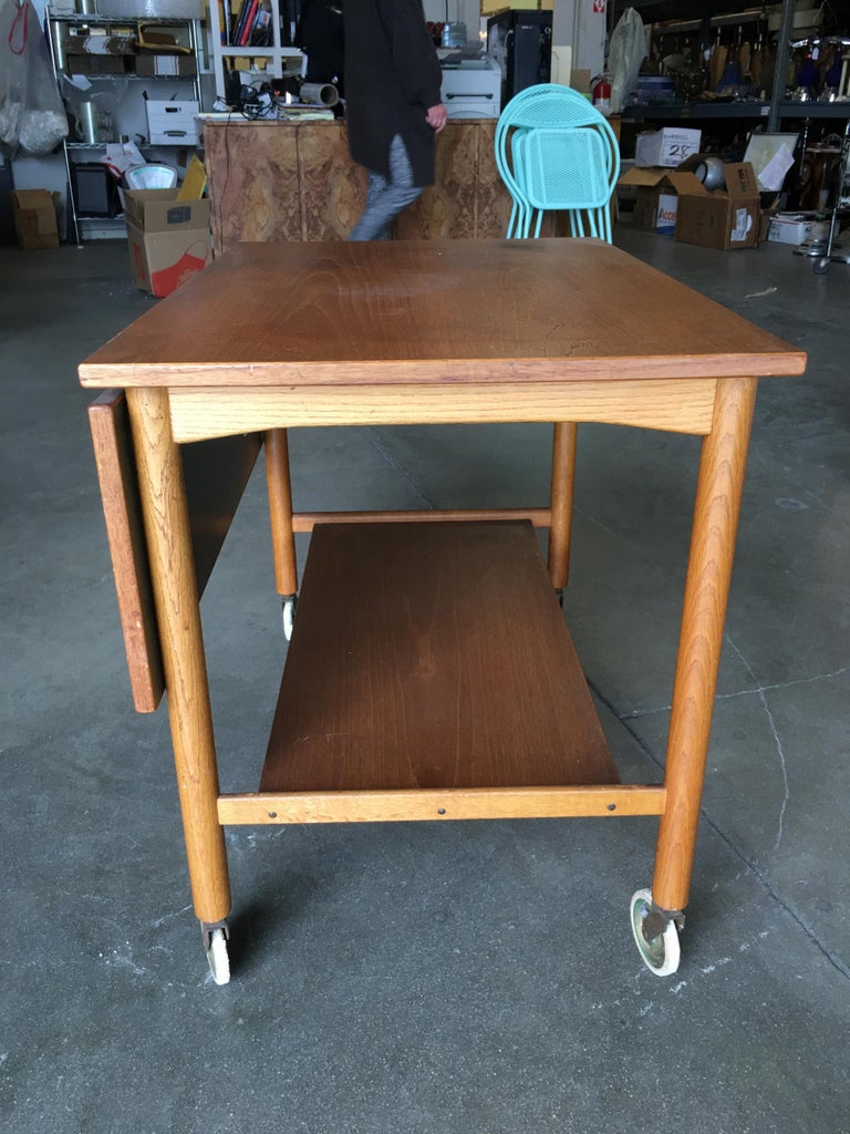 Danish Modern Teak Bar Cart with Convertible Folding Table top