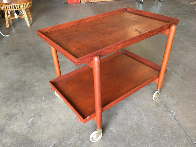 Poul Hundevad Attributed Danish Modern Expanding Rolling Bar Cart